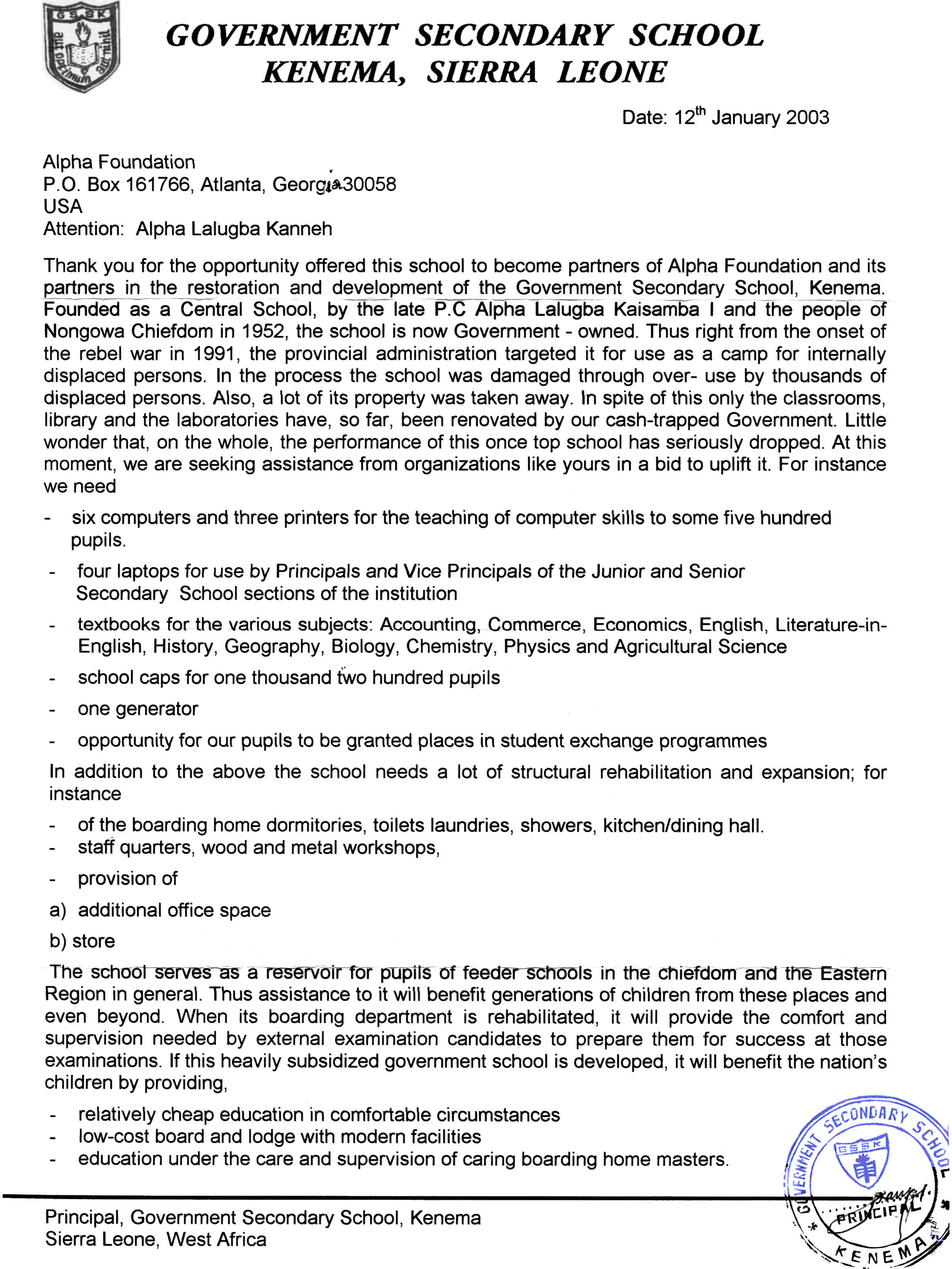 KSS solicitation letter